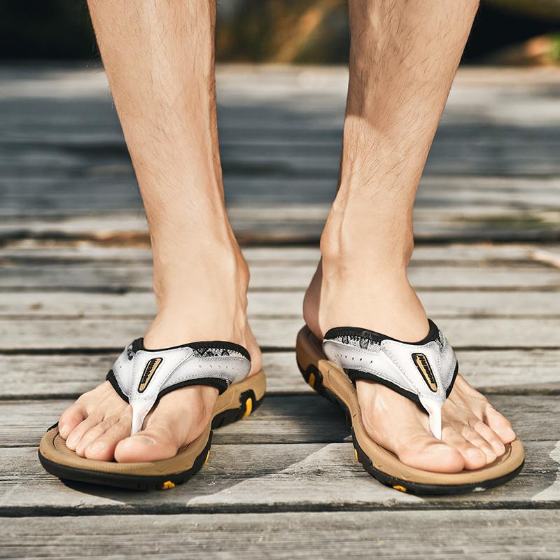 Men's Leather Flip-Flops | Non-Slip Cowhide Sandals for Outdoor