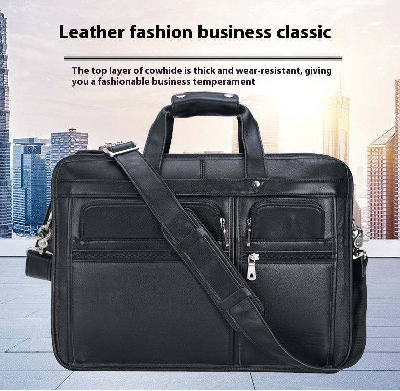 Men's 17-inch Full-Grain Cowhide Leather Premium Business Laptop Bag