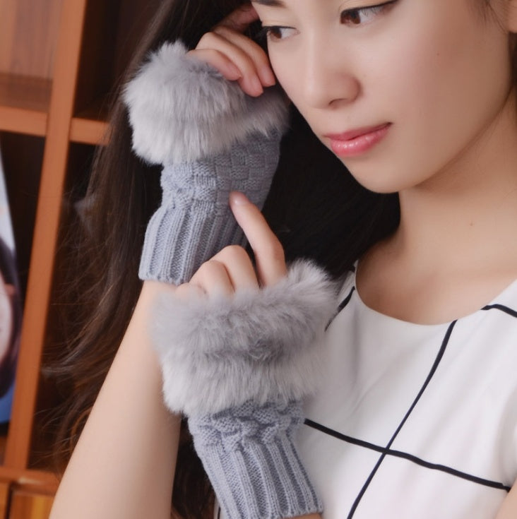 Damen Winter Halbfingerhandschuhe | Warme Plüsch Strickhandschuhe