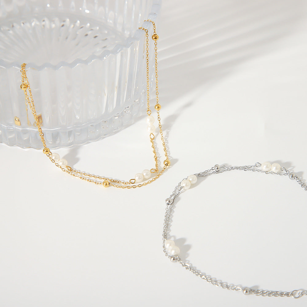 Double-Layered Pearl Anklet – Multi-Strand Women's Anklet in a Creative Boho Design