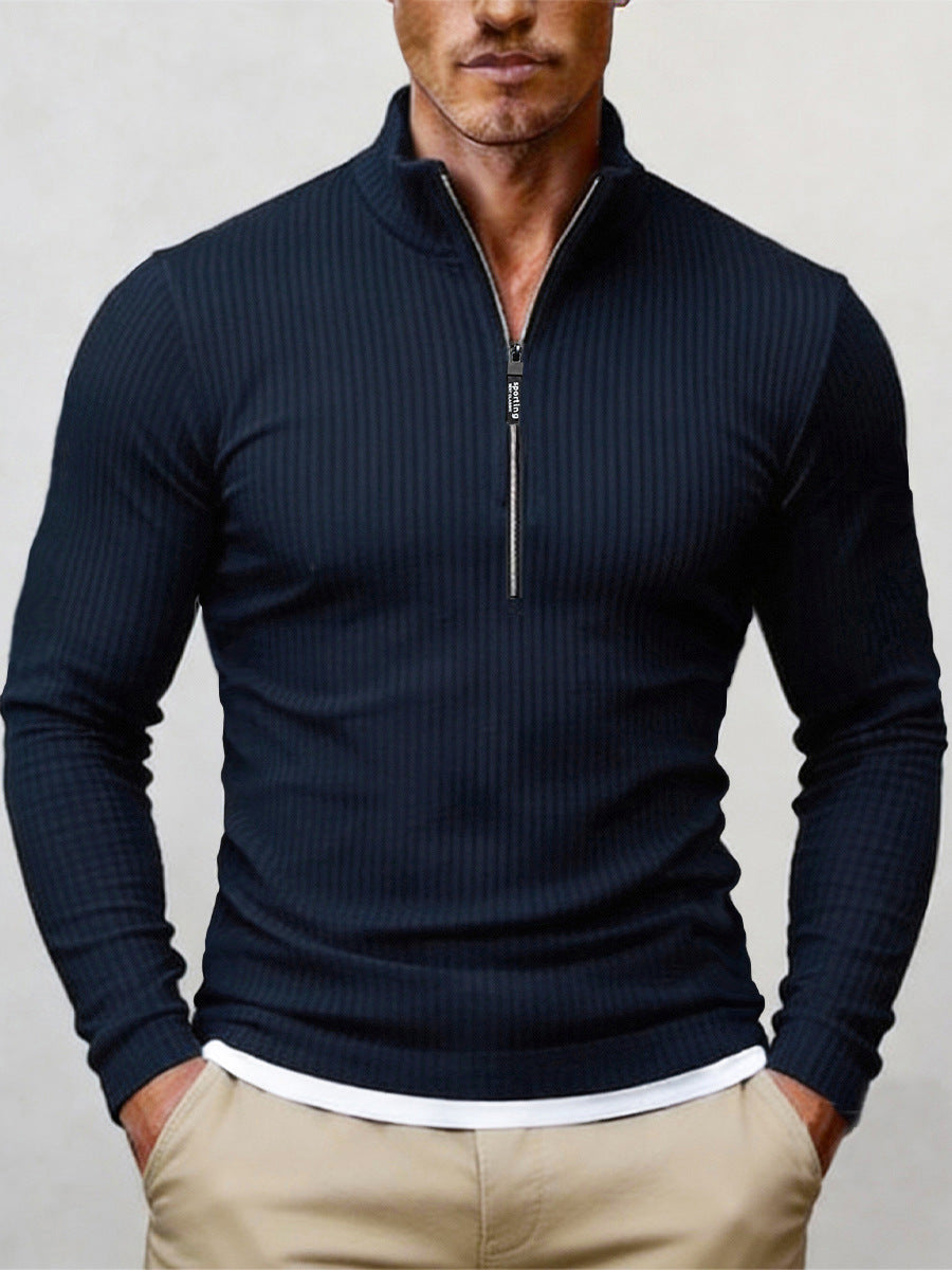 Men's Retro Half-Zip Knitted Sweater – Stand-Up Collar Sweater