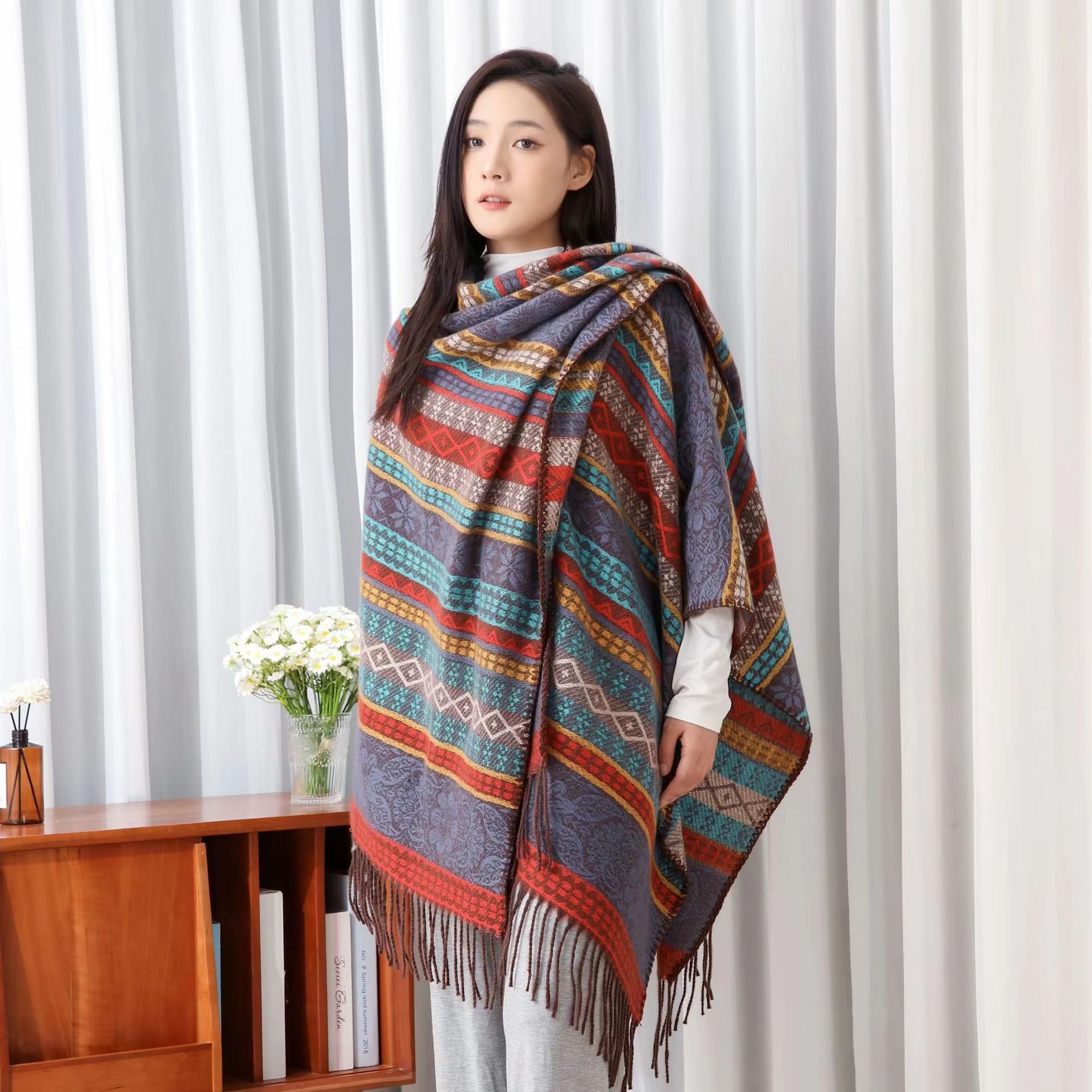 Women's Ethnic Poncho Scarf Cape Printed Warm Stylish