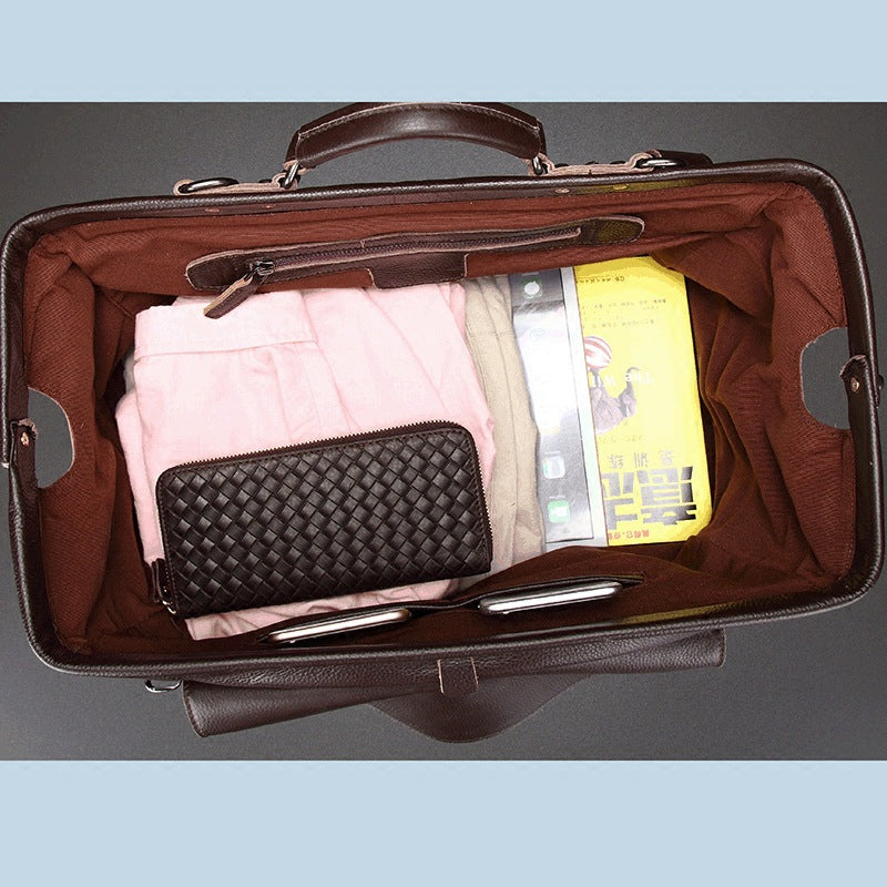 Genuine Leather Business Travel Bag | Luxury Men's Weekender