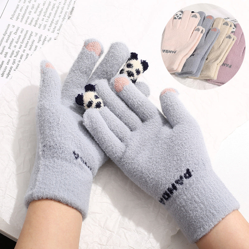 Damen Panda Touchscreen Strickhandschuhe – Warm Winter Fahrrad
