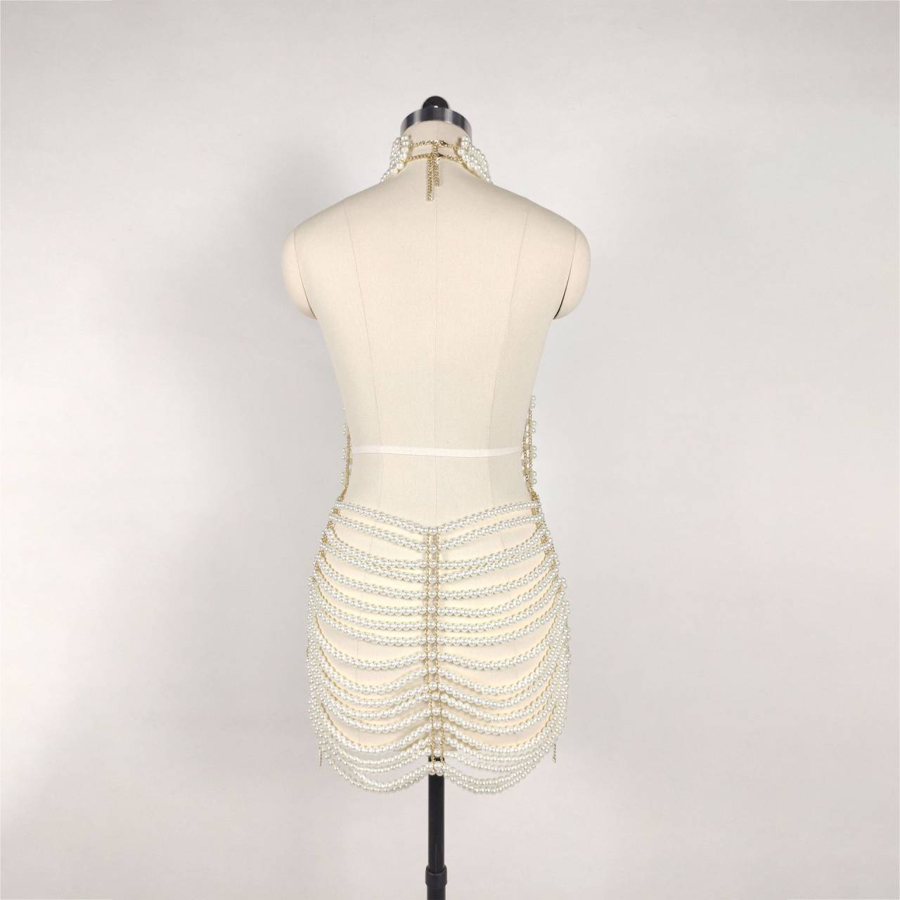 Elegant Pearl Halter Dress for Women | Glamorous Evening Party Dress