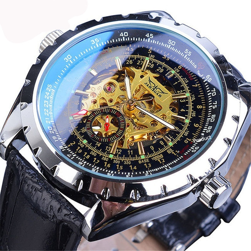 Herren Automatik Uhr blau Skelett | großes Zifferblatt elegant