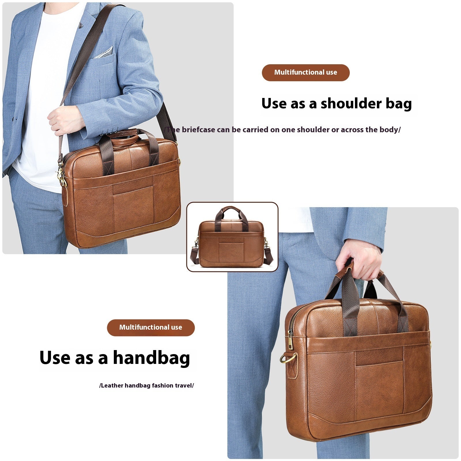 Men's Leather Business Shoulder Bag Laptop Briefcase - Premium Document Bag