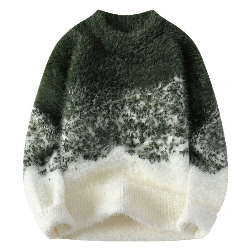Herren Mink Fleece Pullover – Farbverlauf Strick Sweater Warm
