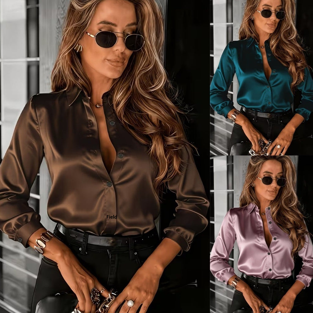 Elegant Women's Satin Blouse – Flowing, Long-Sleeve & Business Chic