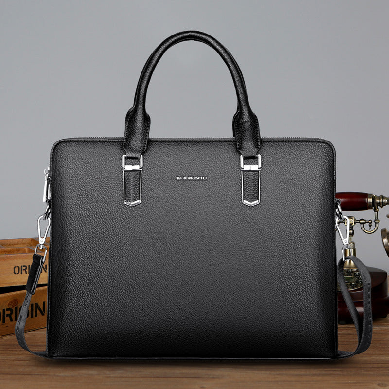 Men's Genuine Leather Business Laptop Bag XL – Double Zipper Premium