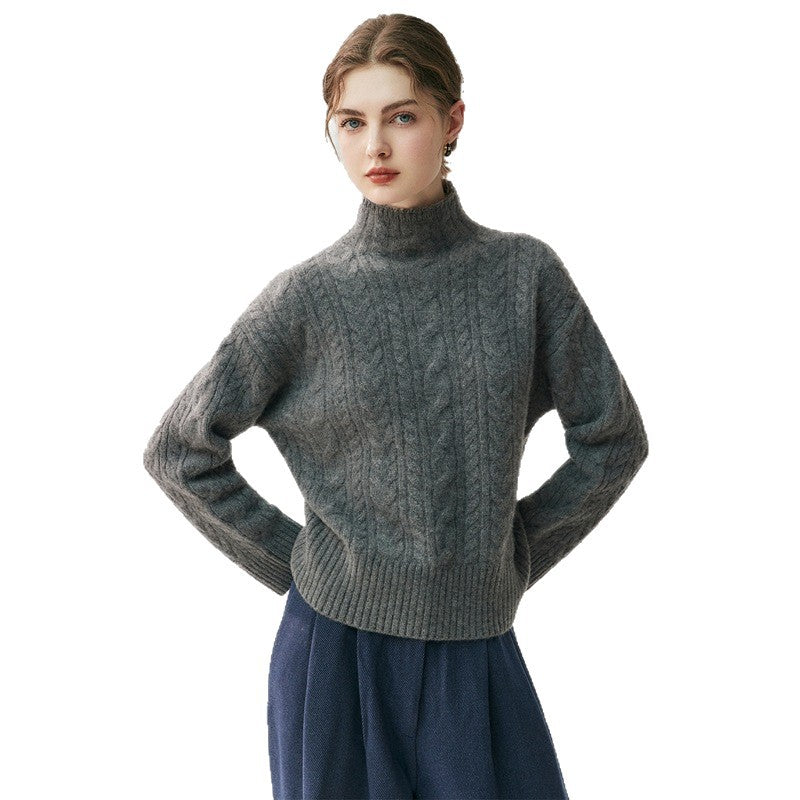 Elegant Cashmere Cable Knit Sweater – Women's Mock Neck Pullover