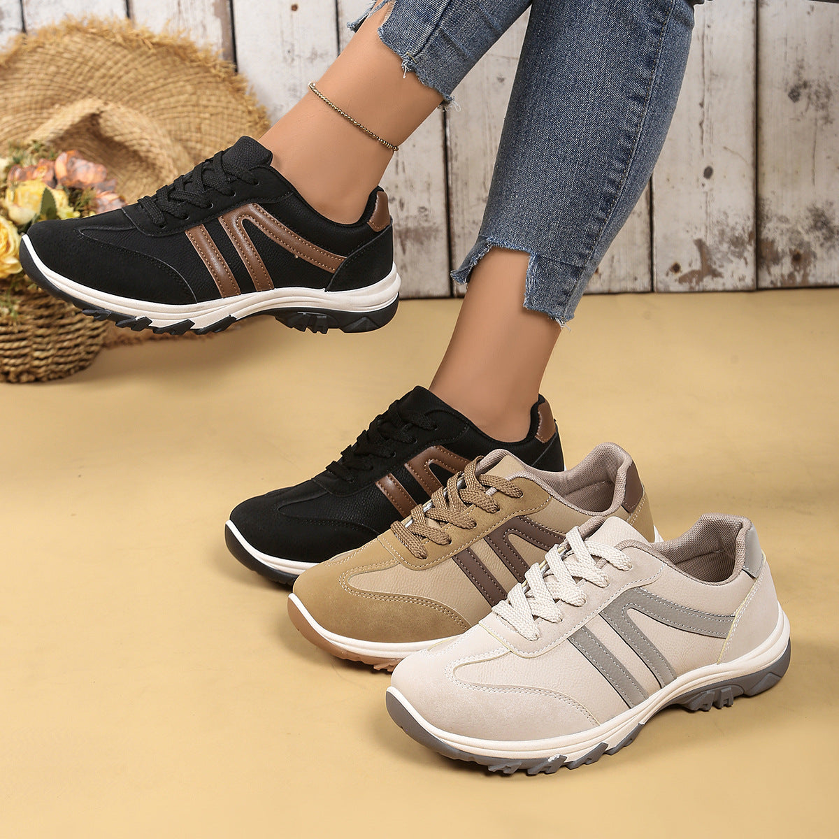 Retro Damen Halbschuhe | Colorblock Sneaker im Vintage Style