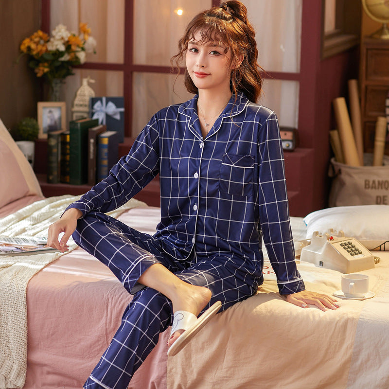 Women's Plaid Pajama Set - Long Sleeve Shirt & Long Pants Sleepwear