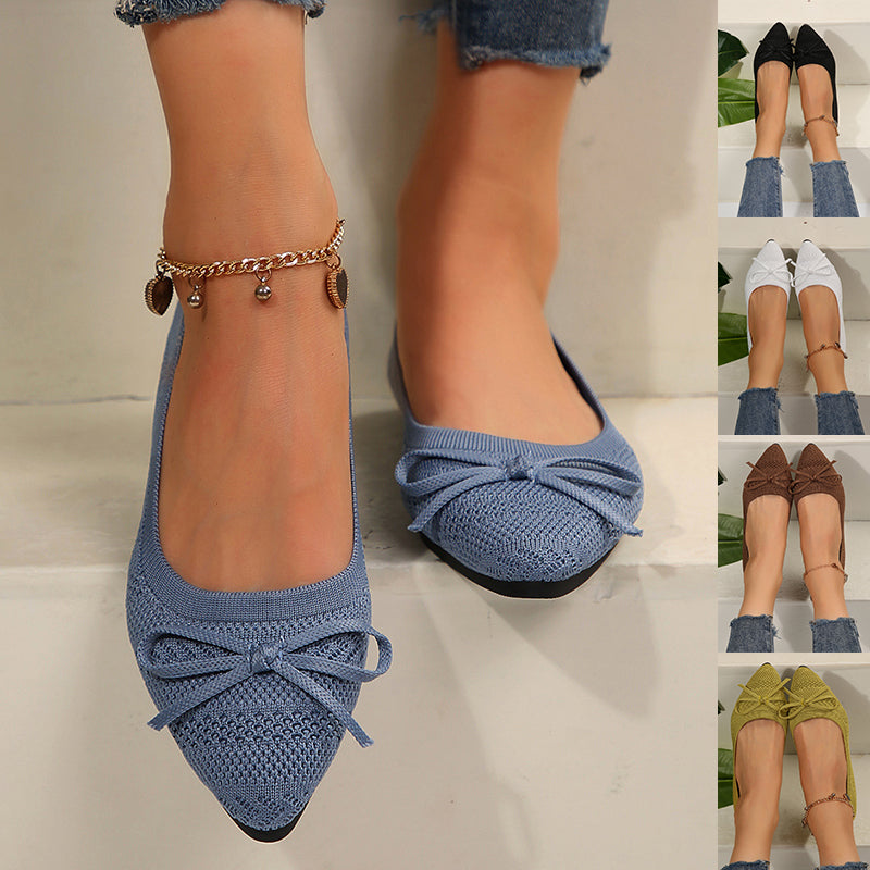 Women's knitted loafer elegant | pointed flats with bow