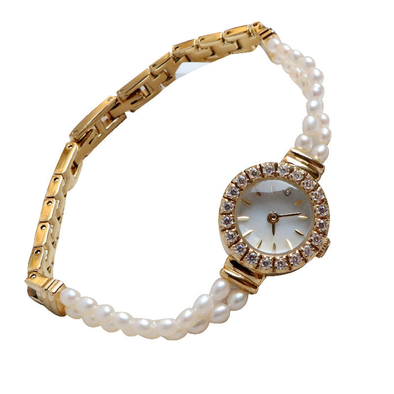 Damen-Armbanduhr mit hochwertiger 6A-Natur-Süßwasserperle, vielseitig einsetzbar