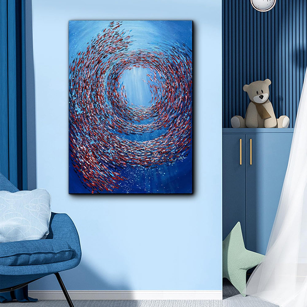 Fisch Vortex Ölbild | Abstrakte Spachtelkunst Leinwand modern