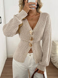 Elegante V-Ausschnitt Strickjacke – Knopfleiste Damen Cardigan