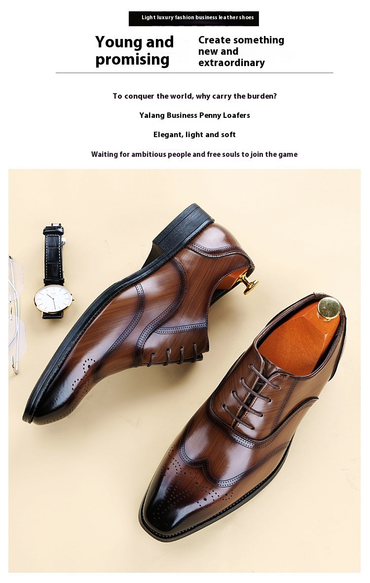 Men's Brogue Leather Shoes Pointed | British Elegant Business