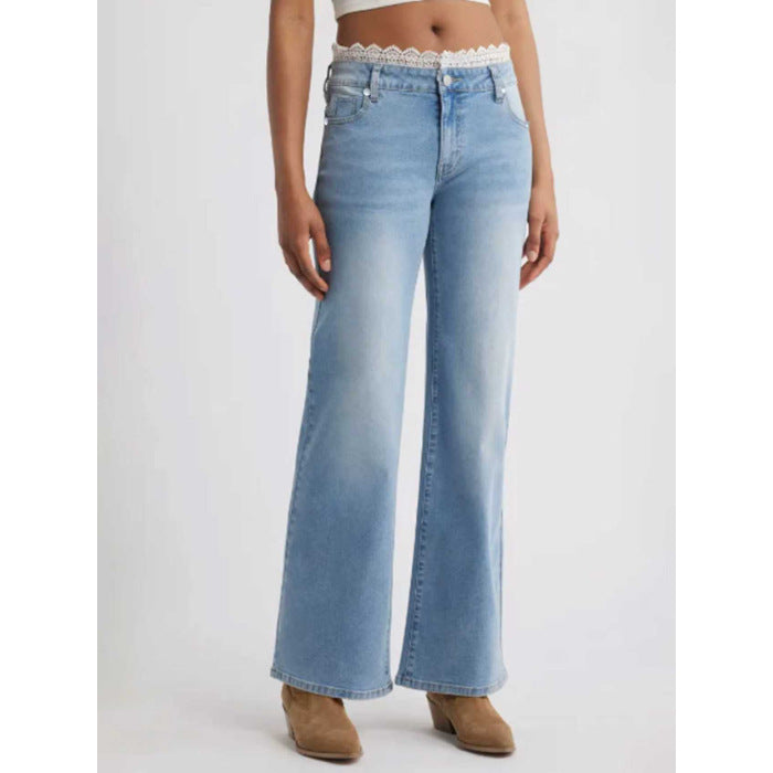 Women's Stretch Jeans with Lace Trim – Stylish Designer Denim