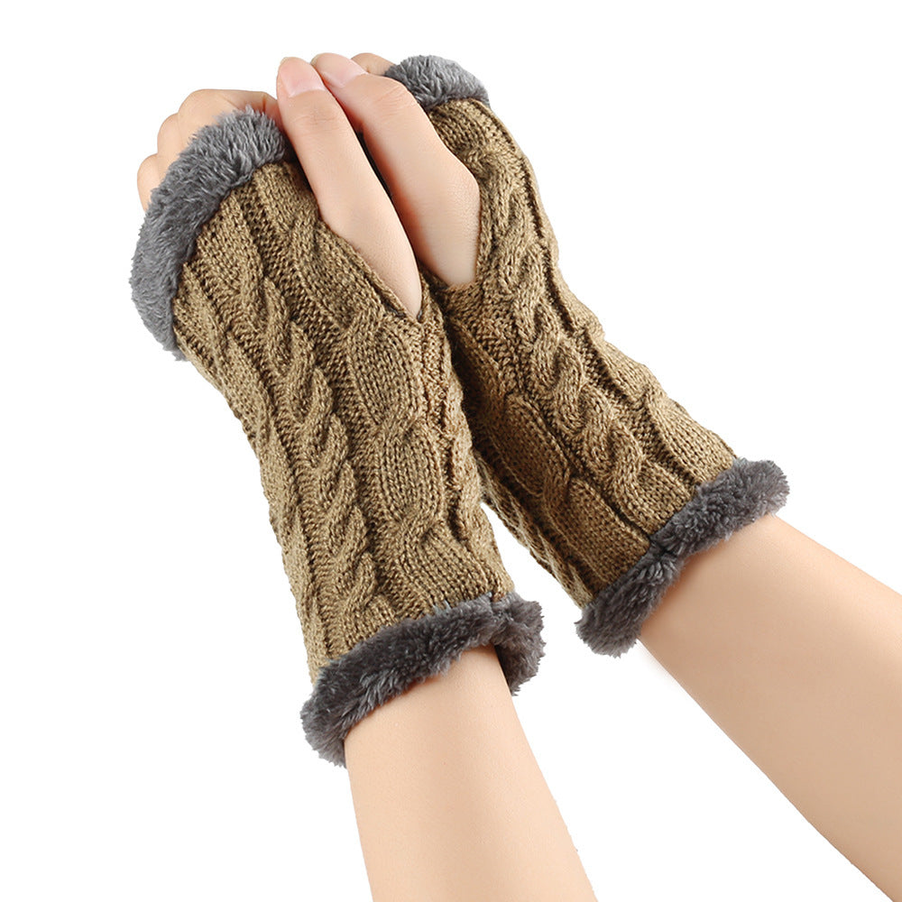 Women's Winter Knitted Fingerless Gloves – Plush Fleece Warm