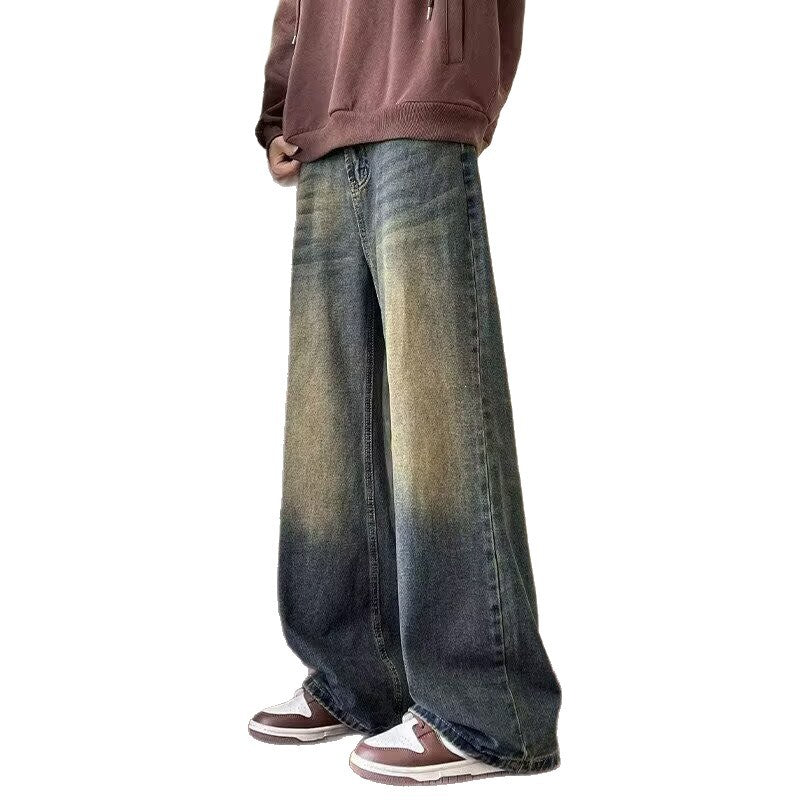 Men's Vintage Distressed Jeans – Loose Fit Straight Leg Pants