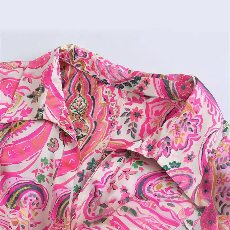 Damen Retro Print Bluse | Casual Langarmshirt Frühling