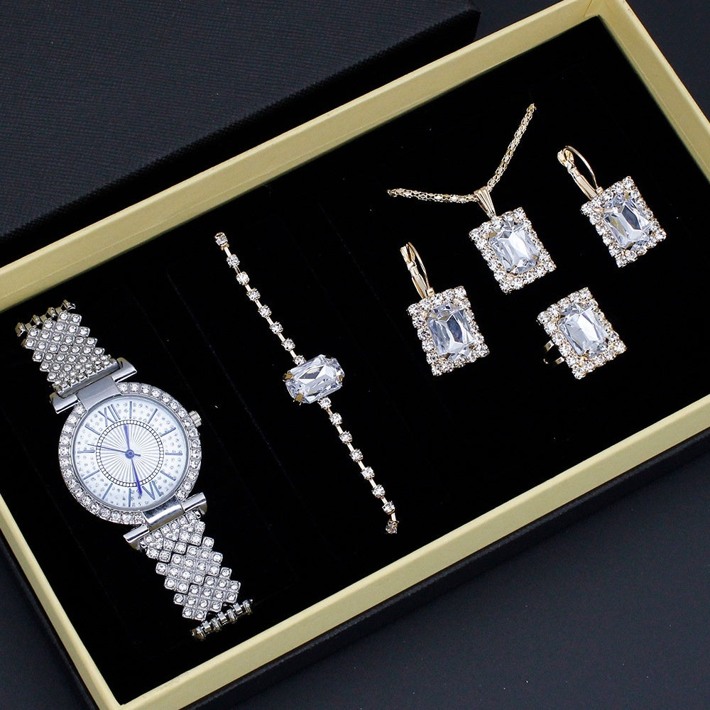 Luxury Women's Watch & Jewelry Set with Roman Design – Rhinestone Watch & Bracelet
