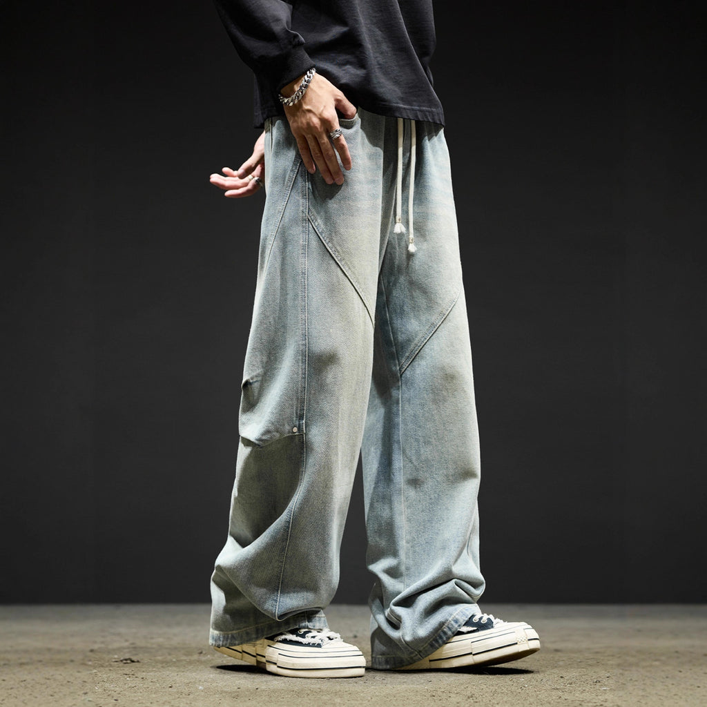 Men's Cargo Jeans Wide Leg – Retro Washed Streetwear Pants