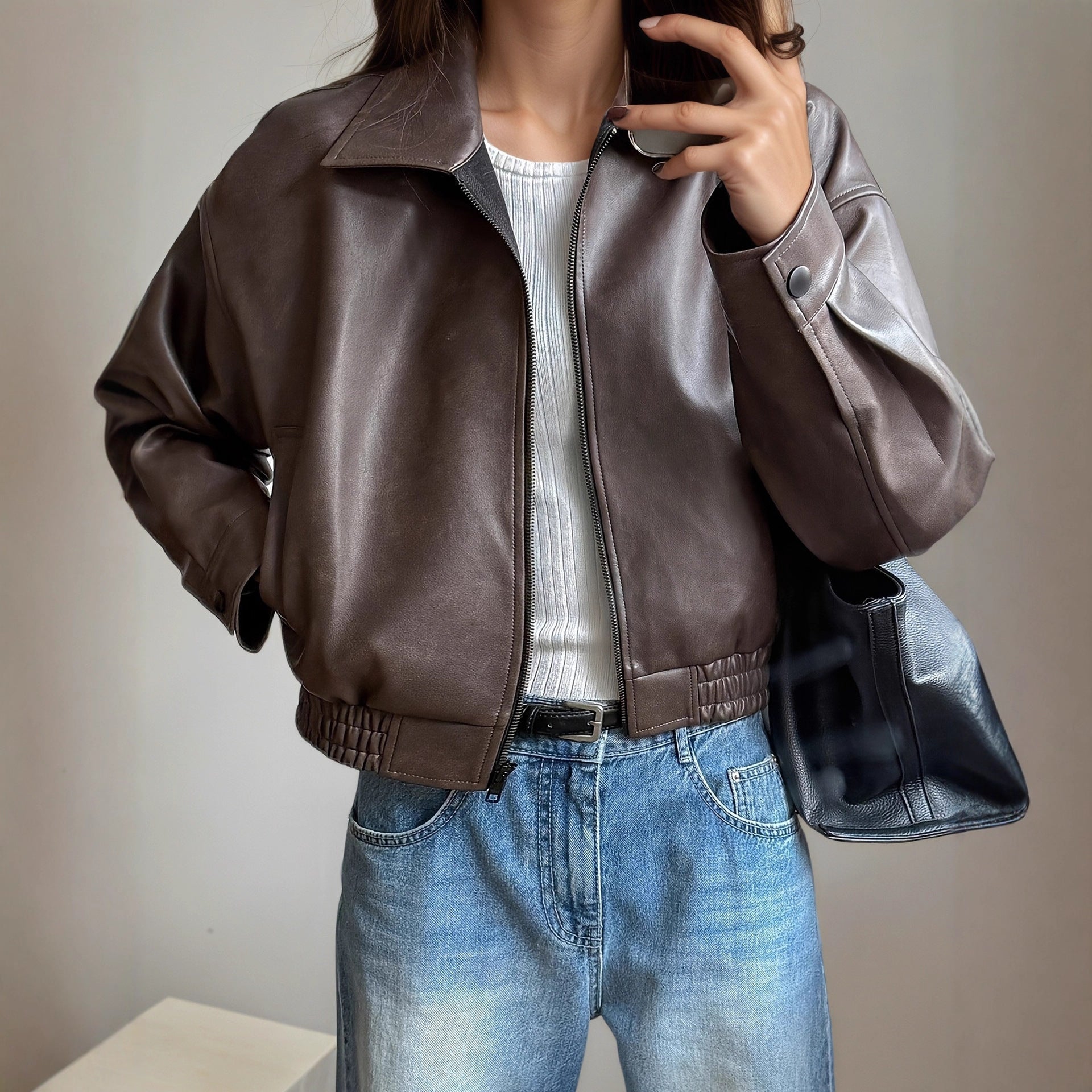 Retro Leather Jacket for Women | Elegant Vintage Leather Coat