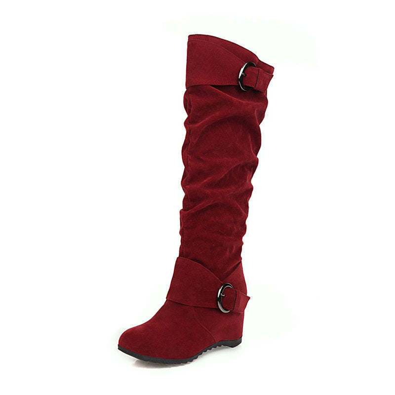 Women's Knee-High Wedge Boots – British High-Top Style