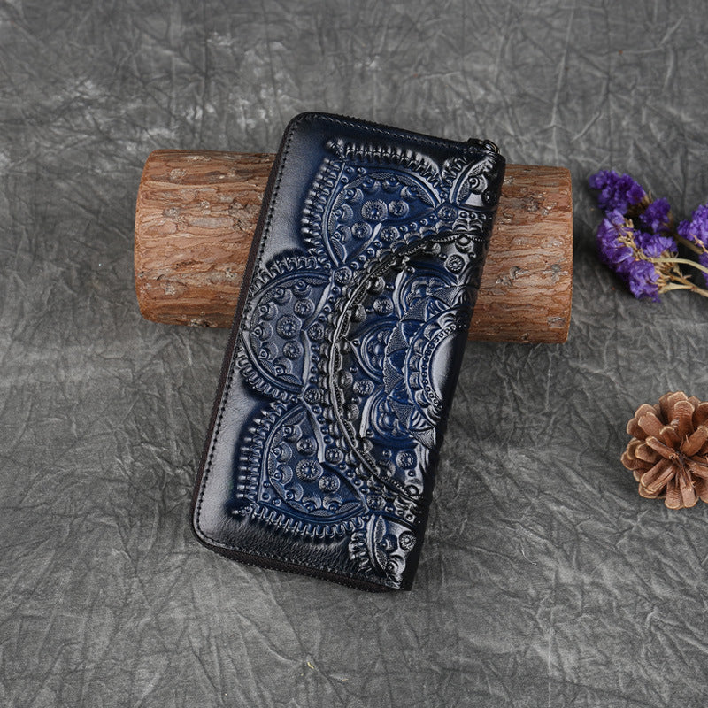 Women's Embossed Leather Long Wallet – Elegant Clutch Purse