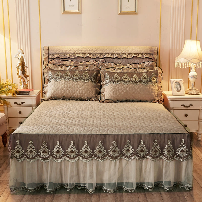 Quilted Lace Bed Skirt | Elegant Dust Ruffle Bed Frame Decor