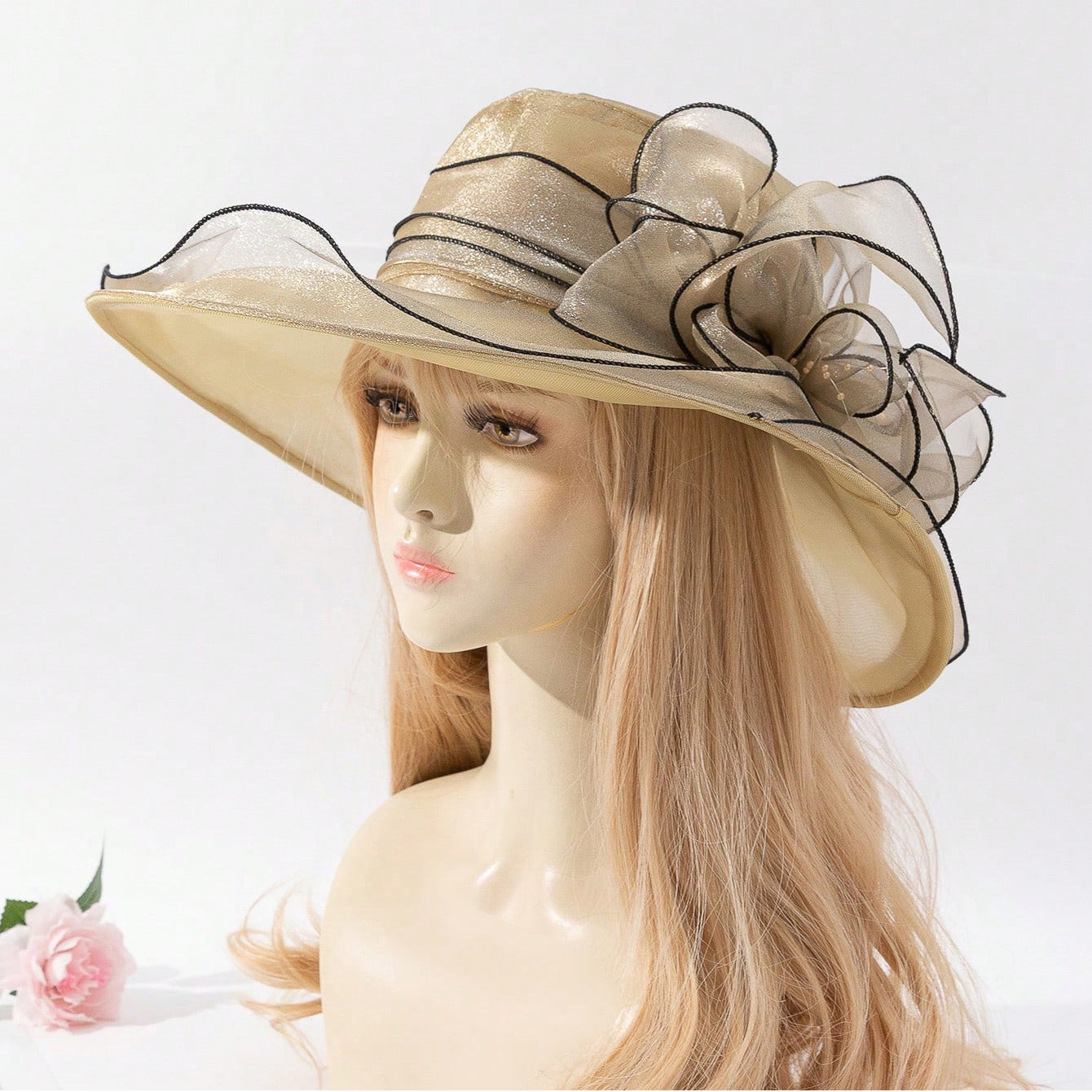 Elegant Chiffon Bucket Hat with Flowers – Lightweight Sun Protection Hat