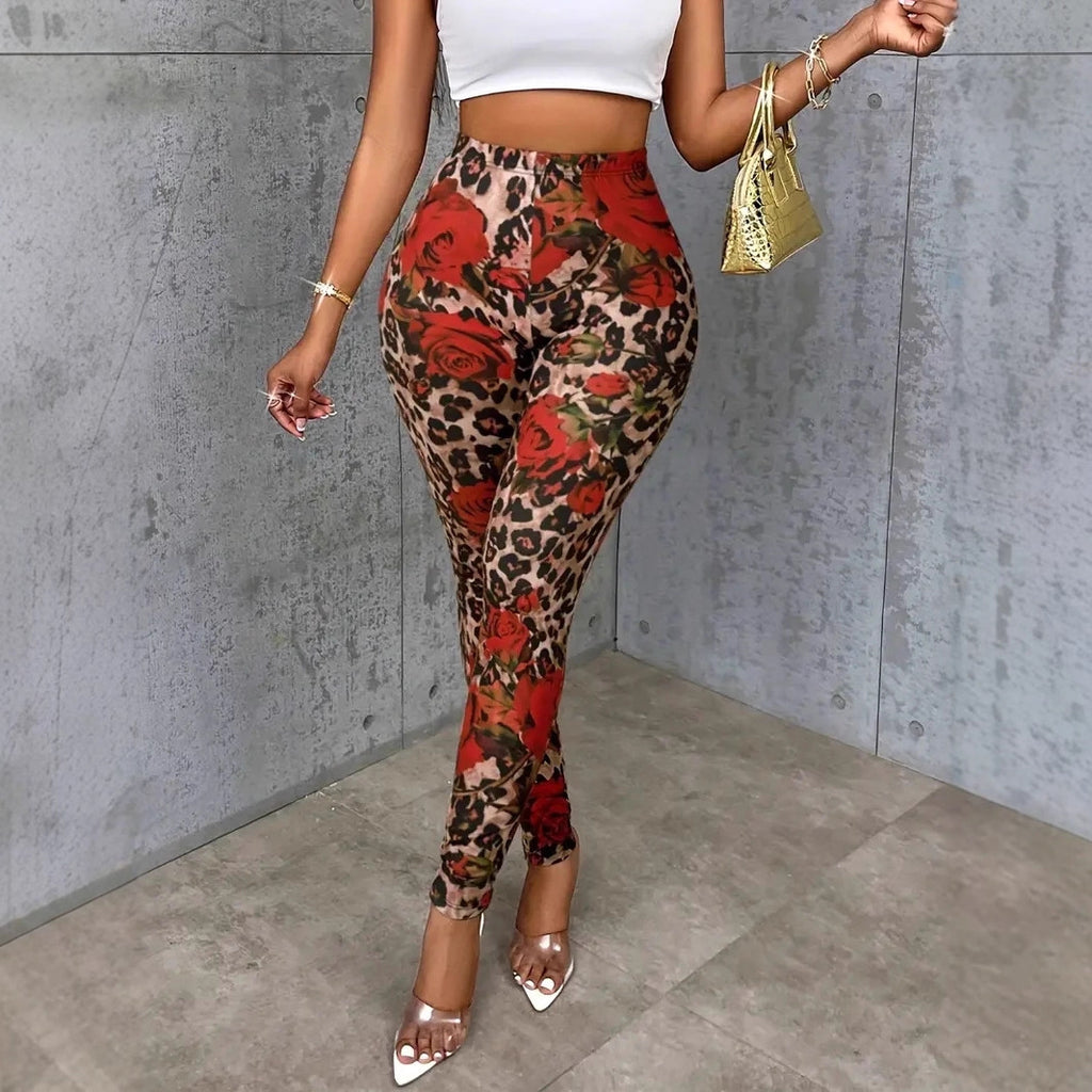 Damen Blumenprint Leggings mit Stretchbund – Komfort Freizeit Hose