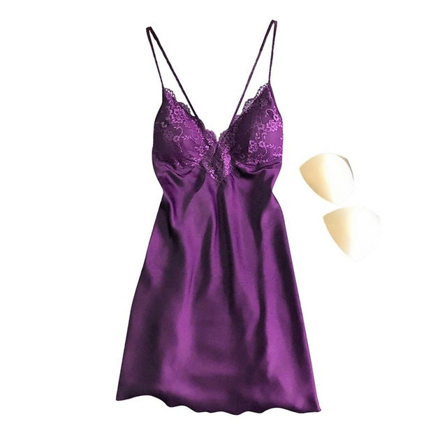 Women's Satin Nightwear | Sexy Pajama Set with Lace