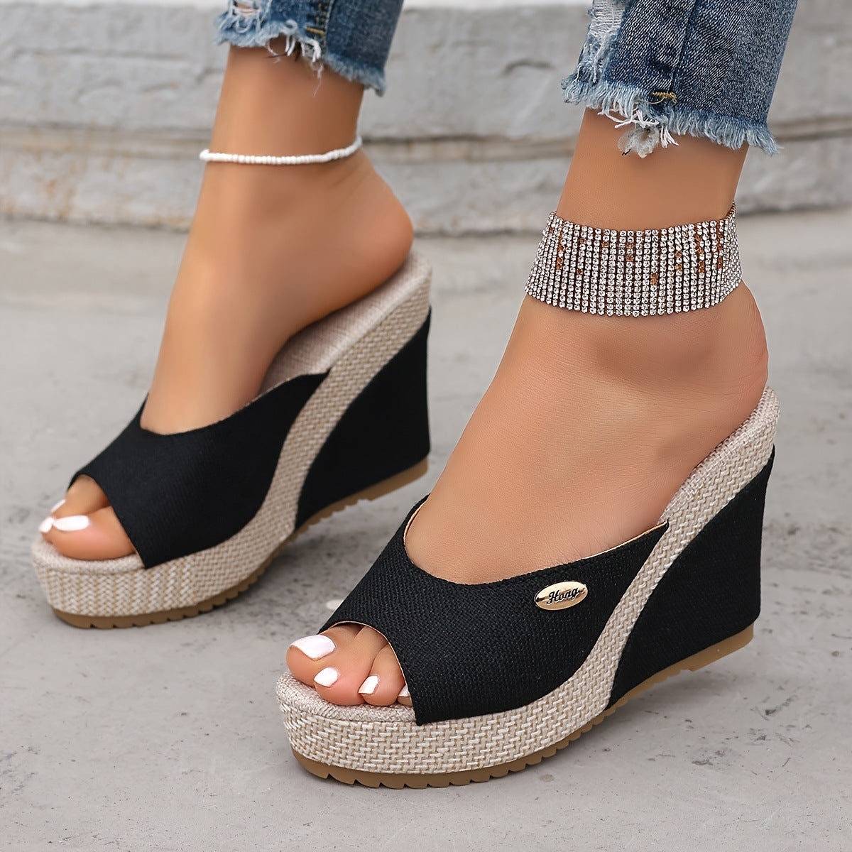 Women's Wedge Sandals Black | Buckles Comfort Elegant Shoes