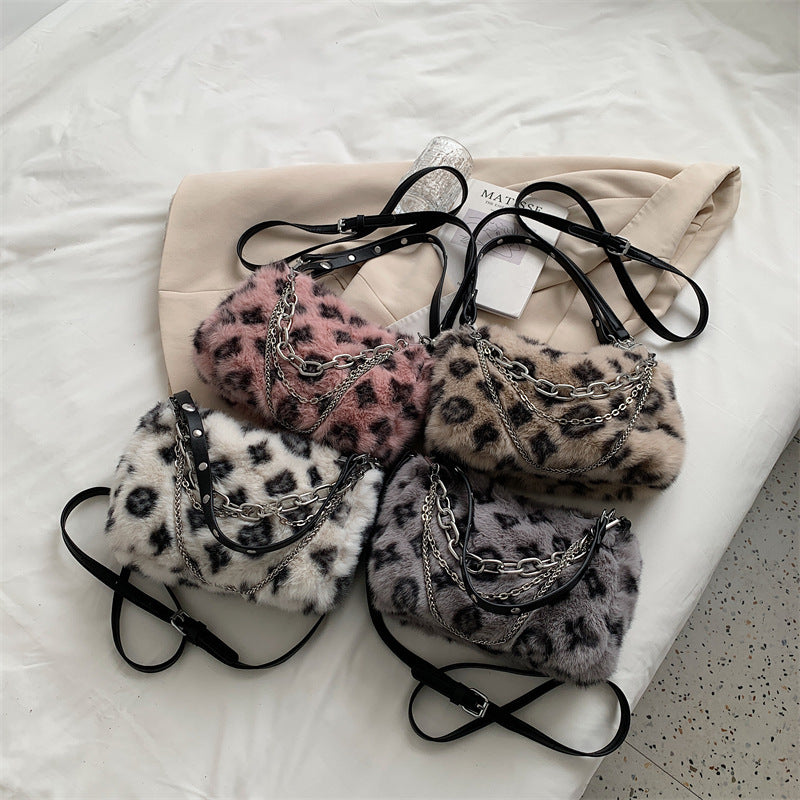 Plush Shoulder Bag Women Winter Floral Handbag Elegant