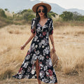 Florales Sommerkleid mit V-Ausschnitt – Leichtes Strandkleid mit elastischer Taille