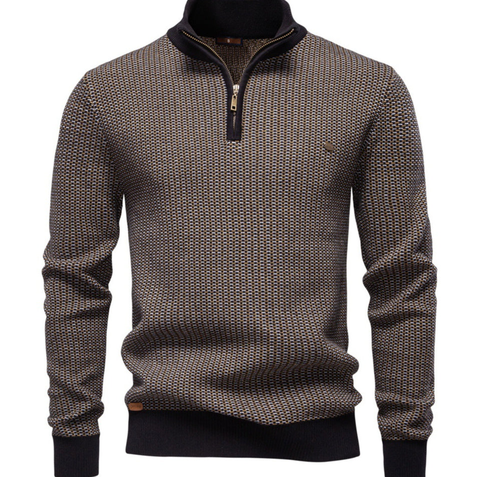 Men's Thermal Half-Zip Pullover – Stand-Up Collar Casual Sweater