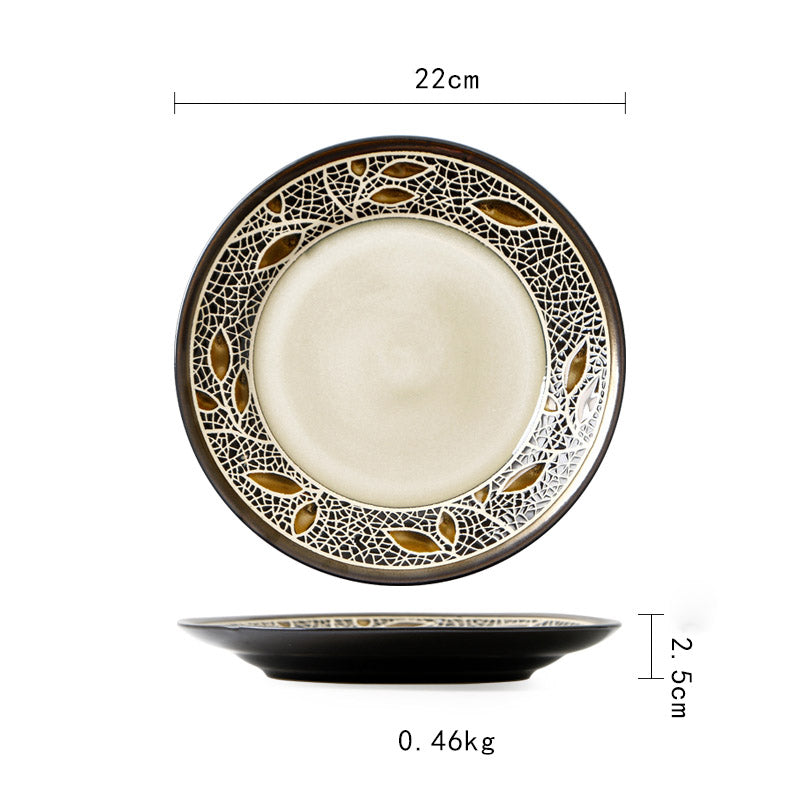 Keramik Teller Vintage | Japanischer Stil Flacher Design Teller