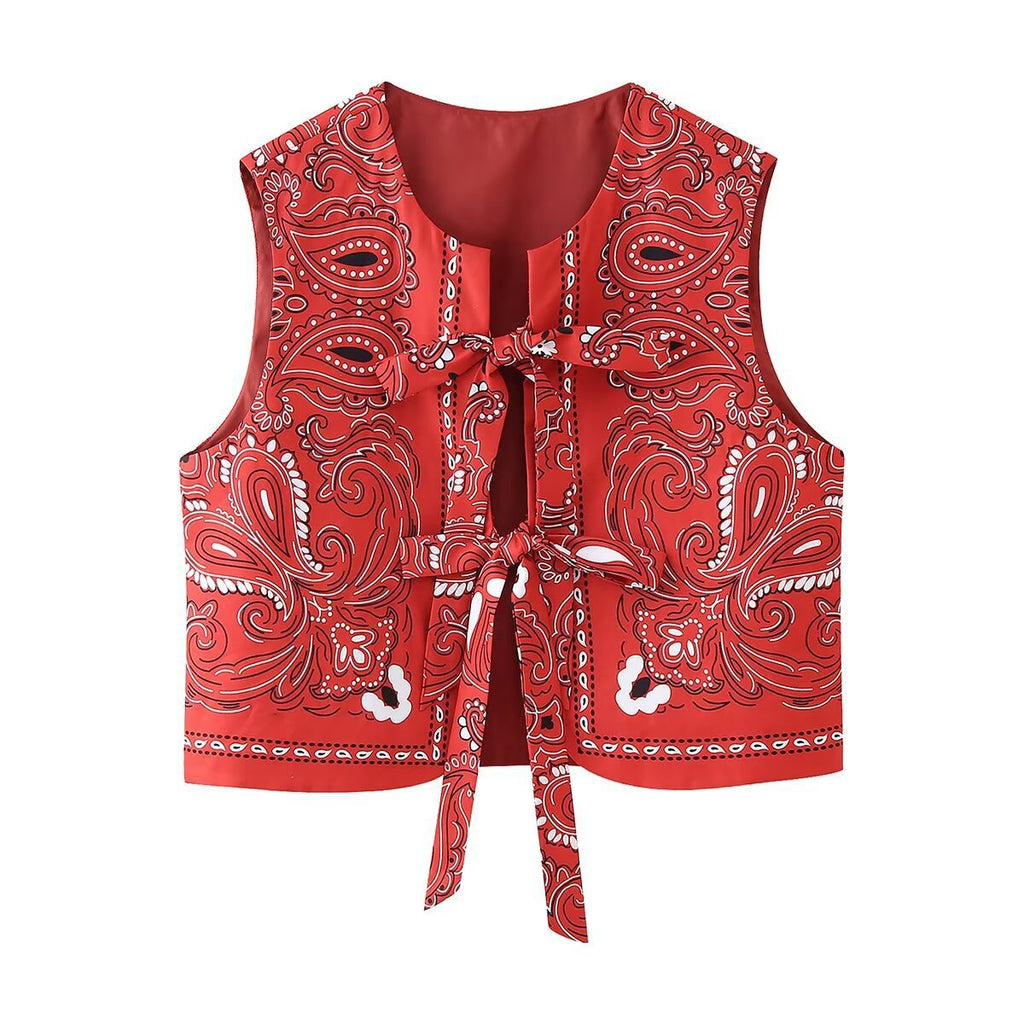 Damen Batik Baumwollweste – Rundhals, Locker & Modern Casual