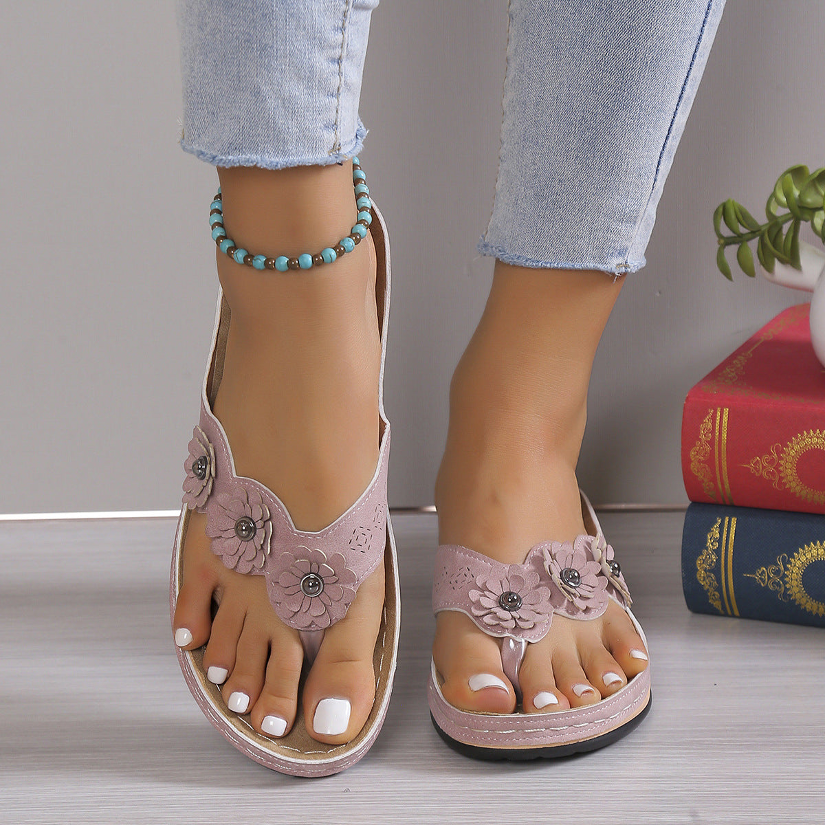 Women's Flip Flops Platform Floral Summer Comfortable Lightweight Shoes