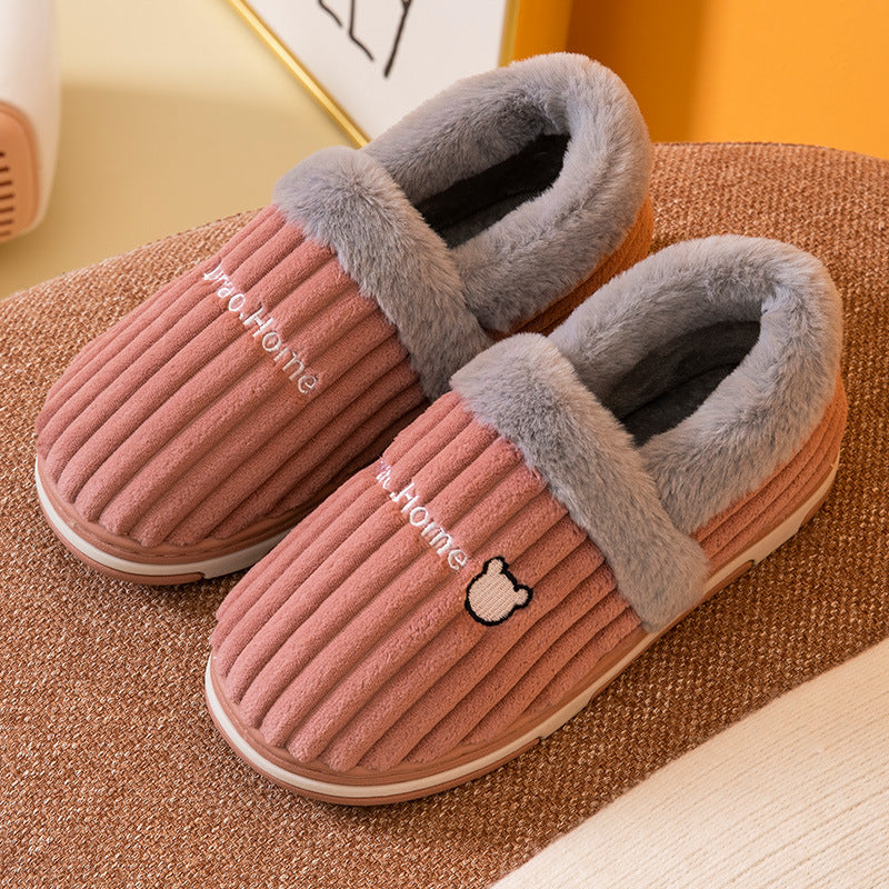 Cord Slippers with Faux Fur – Cuddly Pair of Slippers