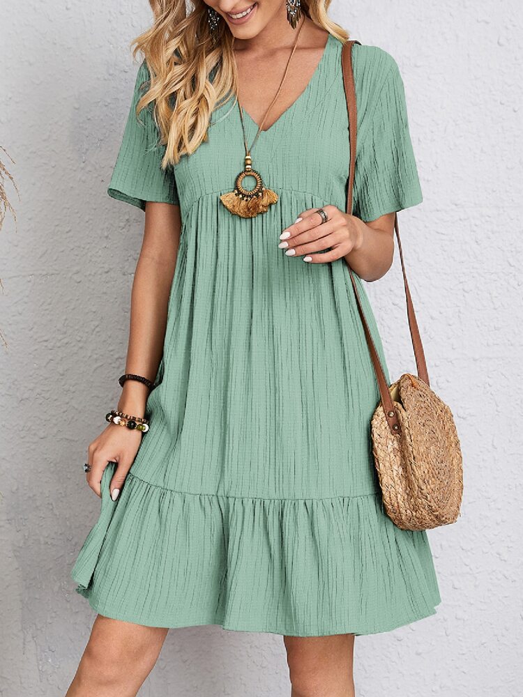 Casual V-Neck Summer Dress – Loose Ruffle Dress for Beach & Everyday Wear