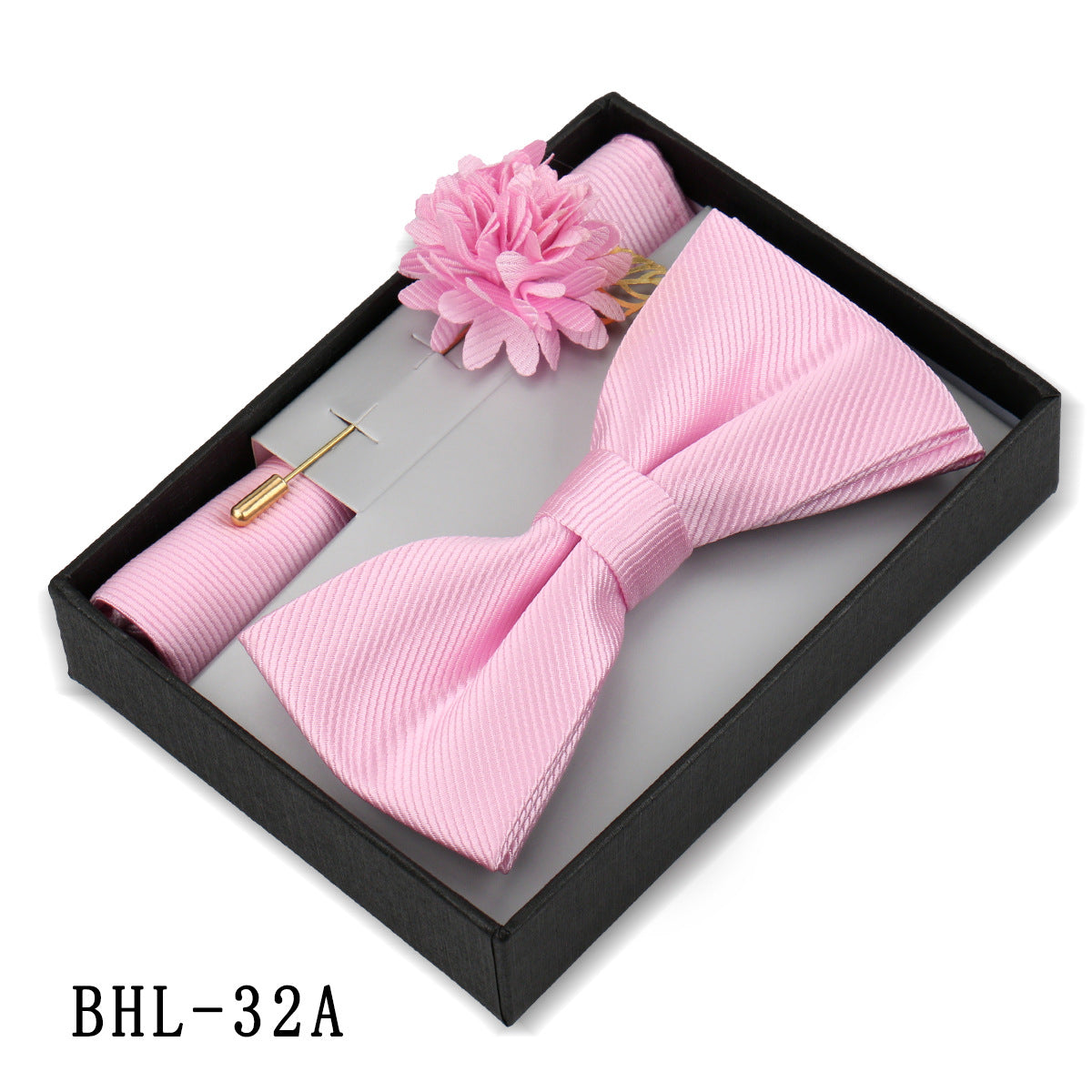 Men's Bow Tie Set Elegant Pocket Square Brooch Gift