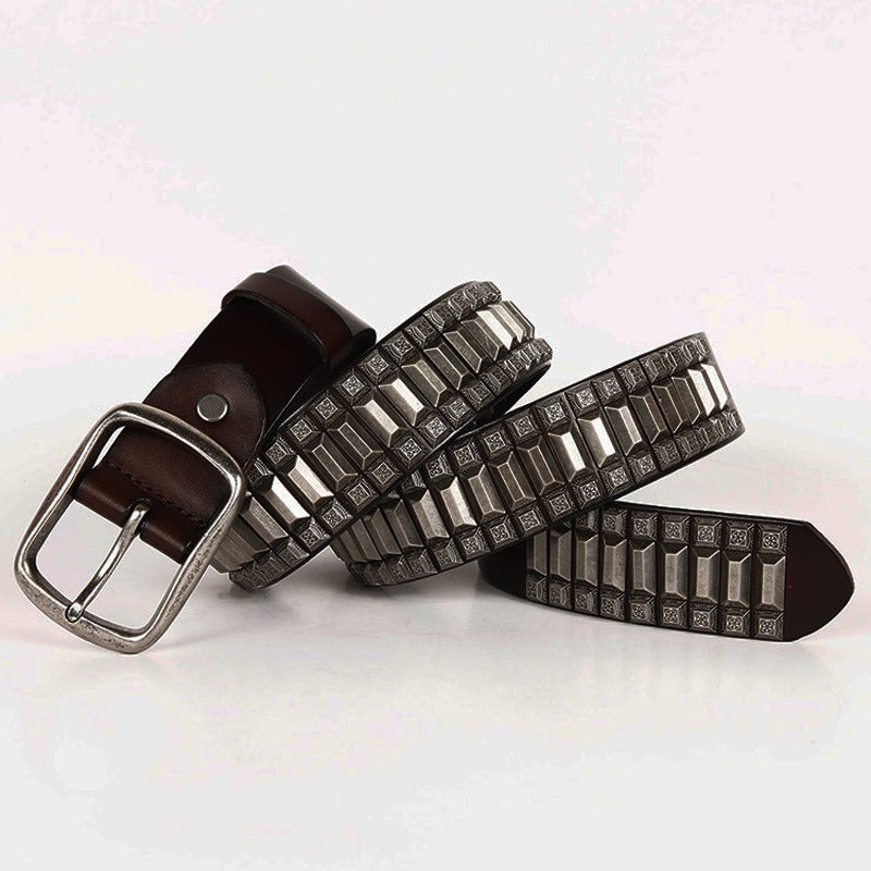 Retro Studded Leather Belt | Unisex Hip Hop Designer Belt