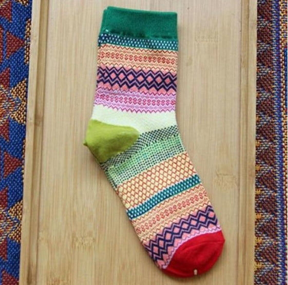 Women's Vintage Ethnic Socks | Striped Cotton Tube Socks