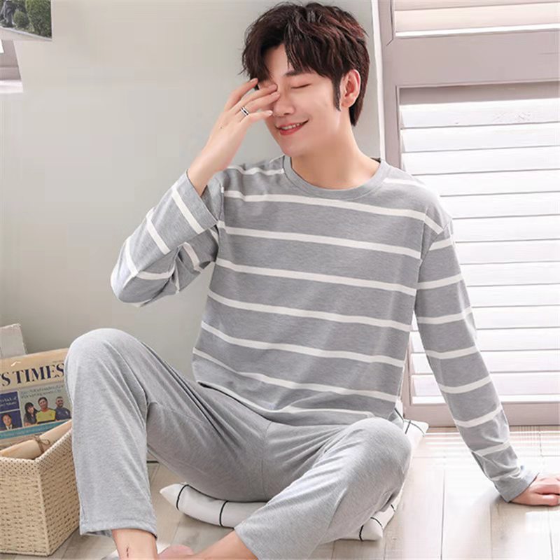 Herren Pyjama Langarm Set | Leichte Nachtwäsche Übergangssaison