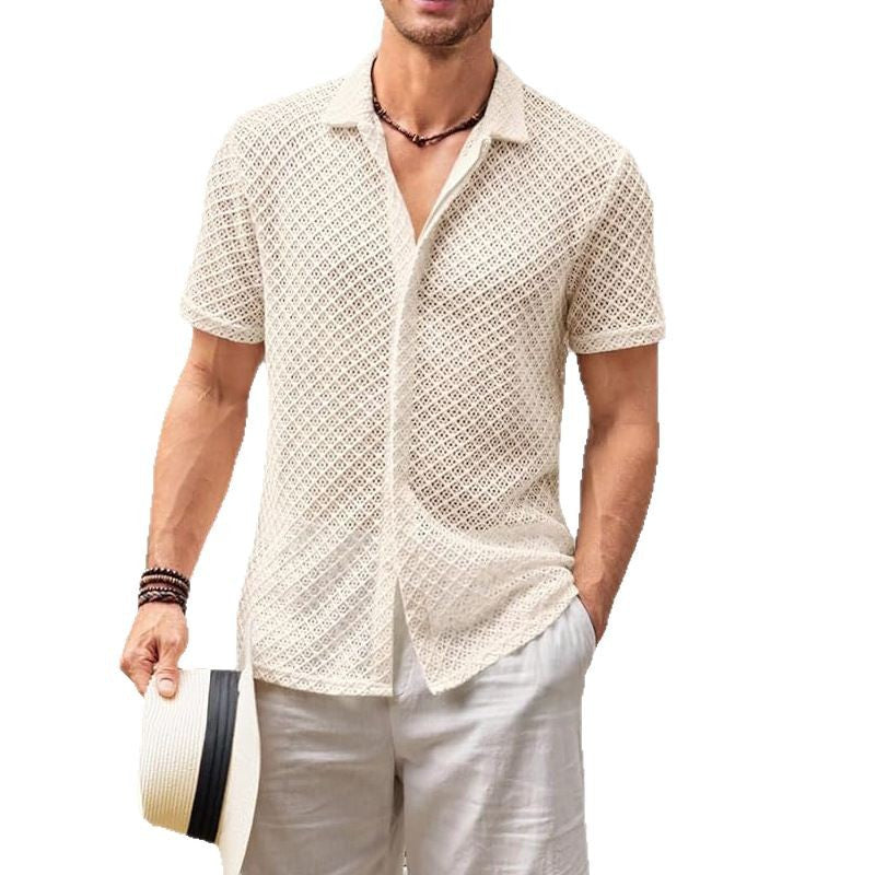 Men's Mesh Shirt | Short Sleeve Summer Beach Breath Casual