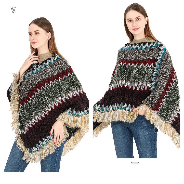 Women's Poncho Ethnic Warm Colorful Autumn Winter Cape Stylish